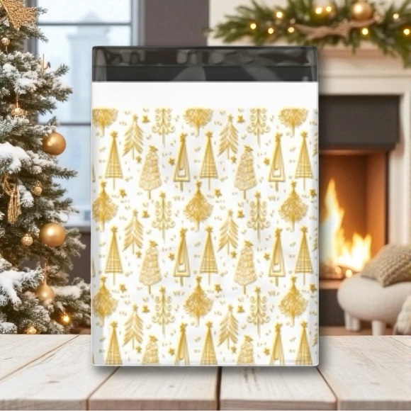 Gold Christmas Tree Poly Mailer’s 10x13 Pack of 25 - Picture 1 of 4
